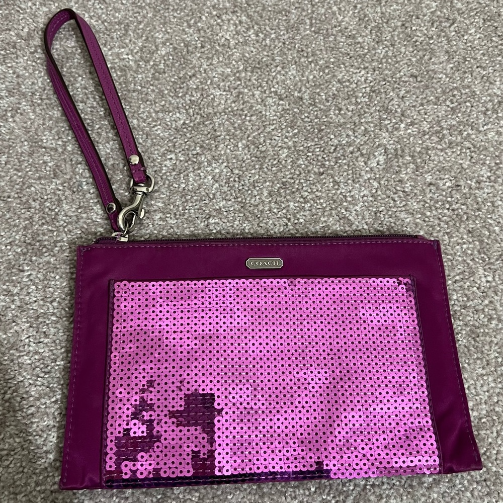 Coach Purple Sequins Wristlet Wallet Clutch